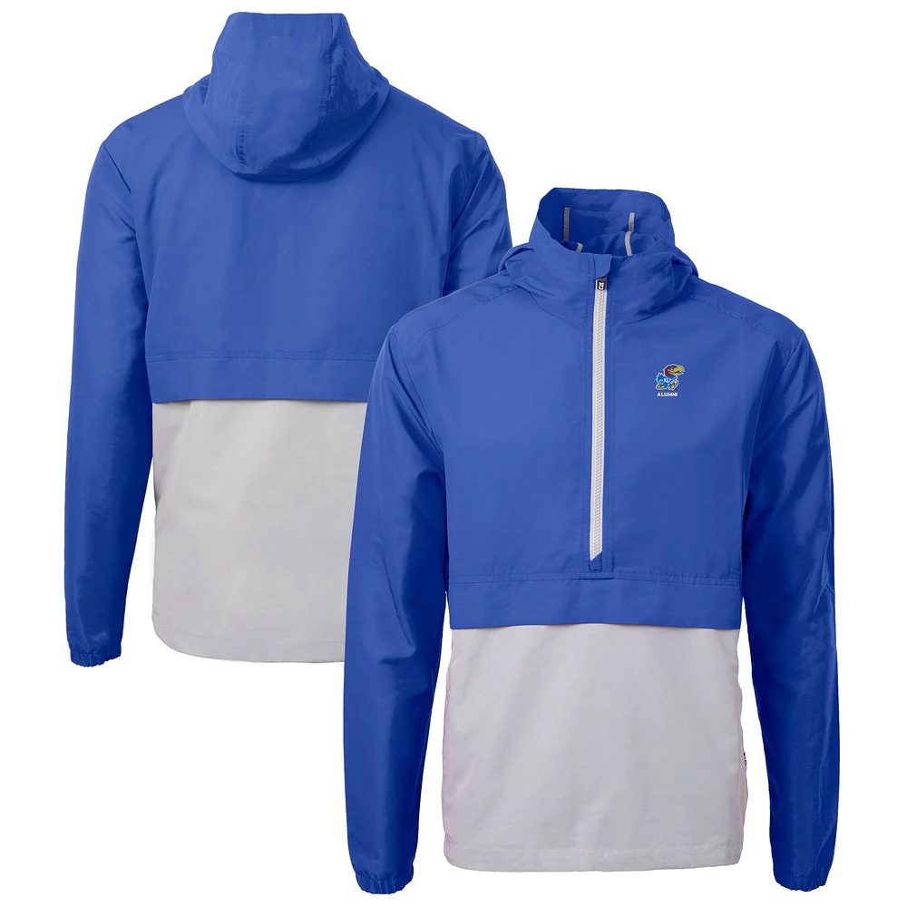 Men's Cutter & Buck Royal Kansas Jayhawks Alumni Logo Charter Eco Knit Recycled Anorak Half-Zip Jacket