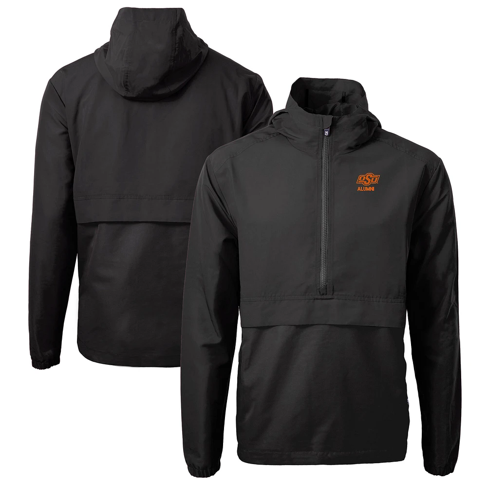 Men's Cutter & Buck Black Oklahoma State Cowboys Alumni Logo Charter Eco Knit Recycled Anorak Half-Zip Jacket