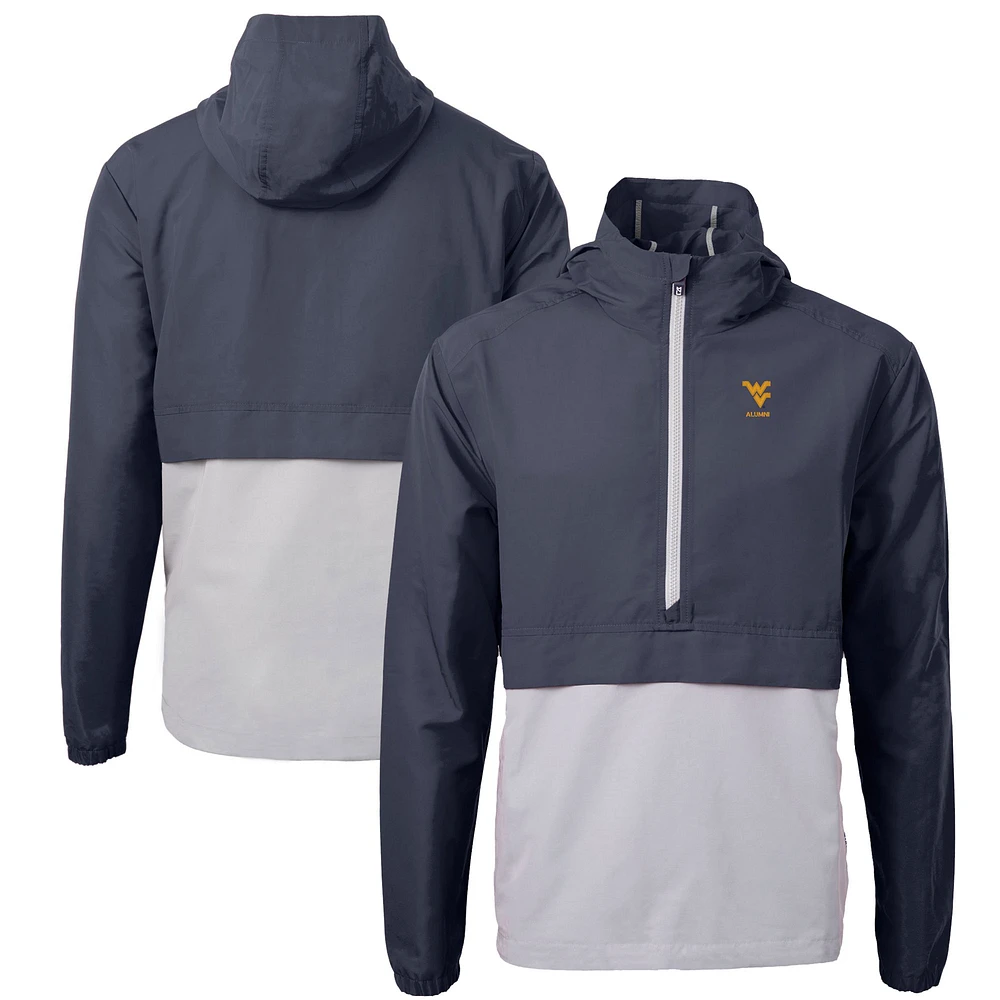 Men's Cutter & Buck Navy West Virginia Mountaineers Alumni Logo Charter Eco Knit Recycled Anorak Half-Zip Jacket