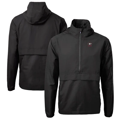 Men's Cutter & Buck Black Georgia Bulldogs Alumni Logo Charter Eco Knit Recycled Anorak Half-Zip Jacket
