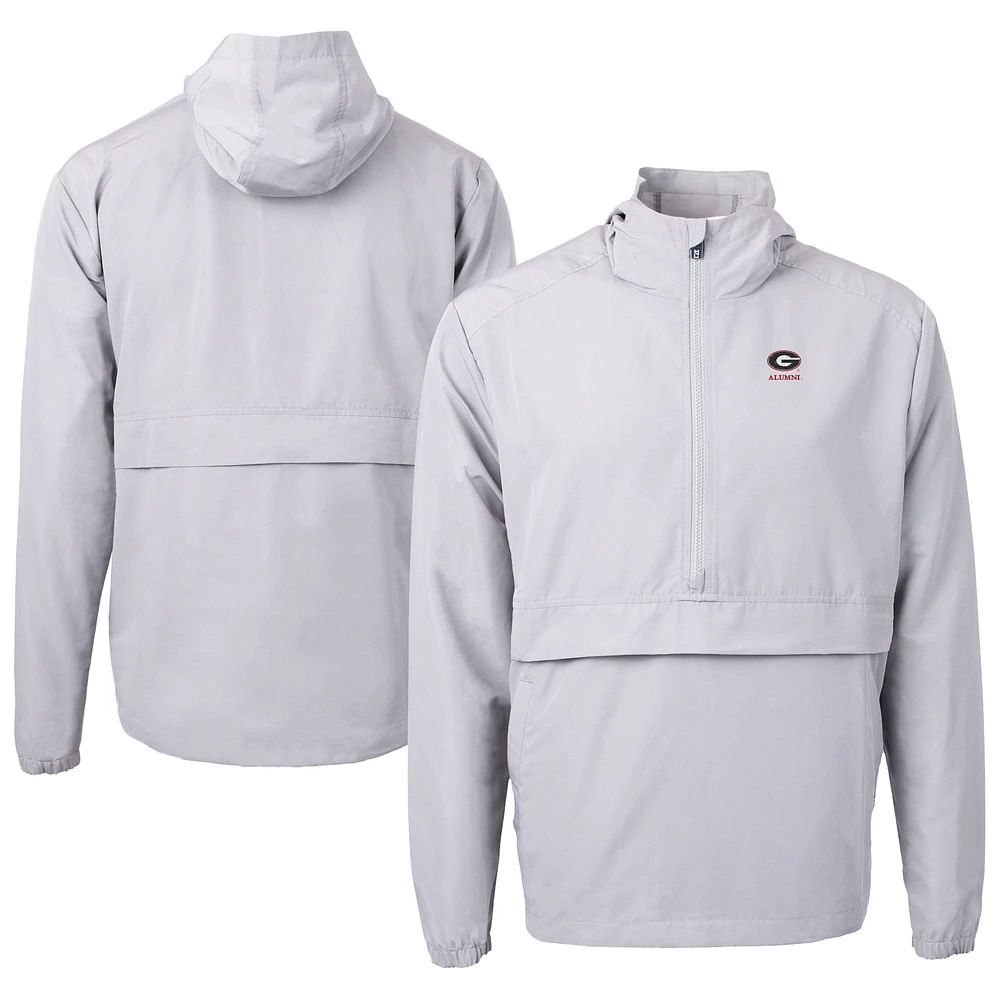 Men's Cutter & Buck Gray Georgia Bulldogs Alumni Logo Charter Eco Knit Recycled Anorak Half-Zip Jacket
