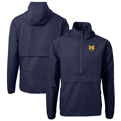 Men's Cutter & Buck Navy Michigan Wolverines Alumni Logo Charter Eco Knit Recycled Anorak Half-Zip Jacket