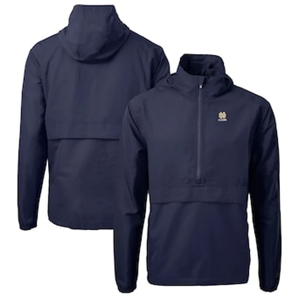 Men's Cutter & Buck Navy Notre Dame Fighting Irish Alumni Logo Charter Eco Knit Recycled Anorak Half-Zip Jacket