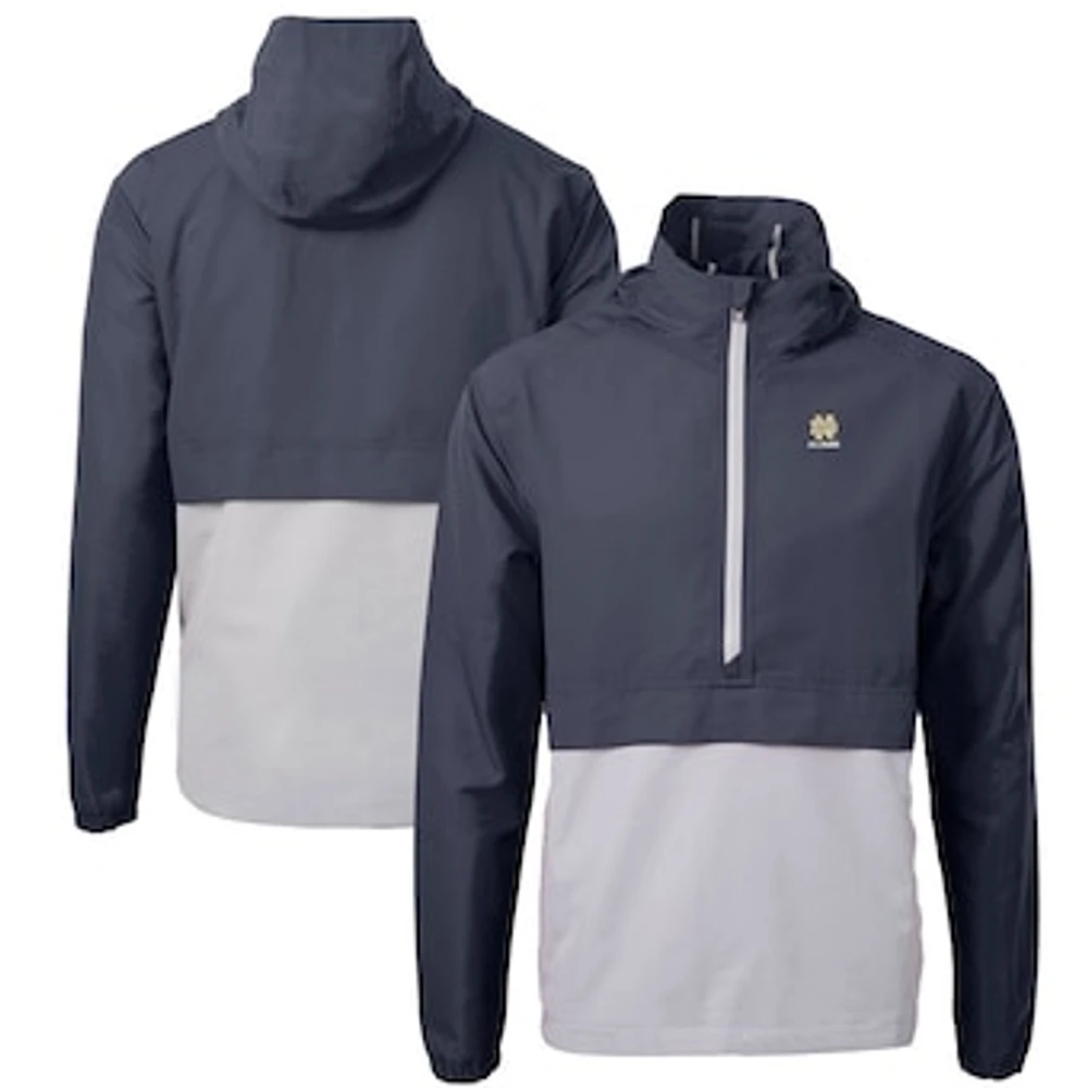 Men's Cutter & Buck Navy Notre Dame Fighting Irish Alumni Logo Charter Eco Knit Recycled Anorak Half-Zip Jacket