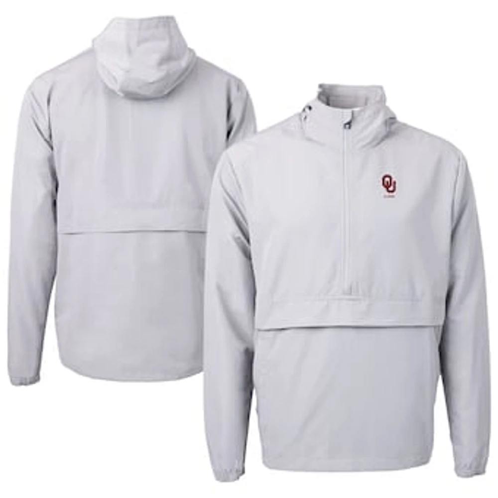 Men's Cutter & Buck Gray Oklahoma Sooners Alumni Logo Charter Eco Knit Recycled Anorak Half-Zip Jacket