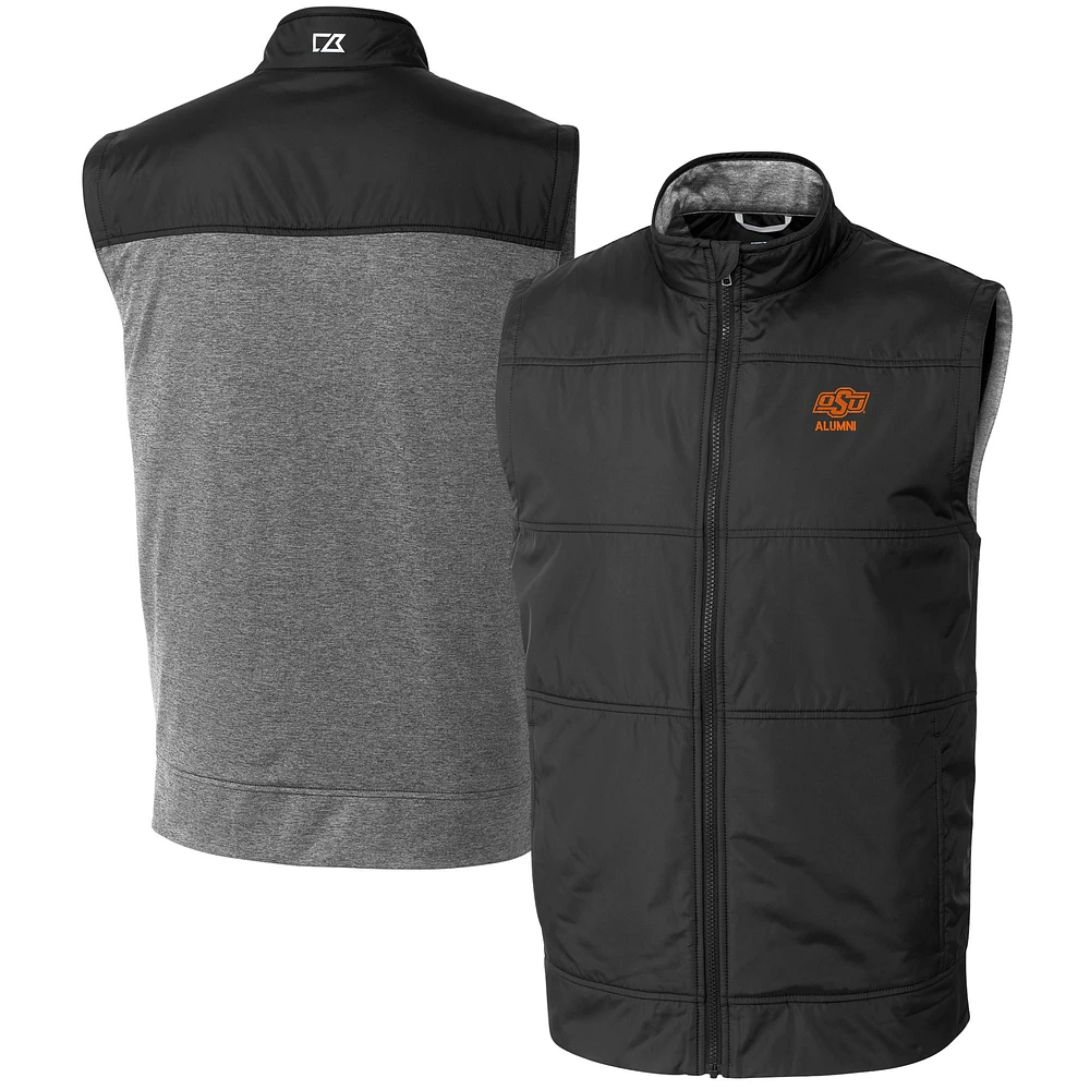 Men's Cutter & Buck Black Oklahoma State Cowboys Alumni Logo Stealth Hybrid Quilted Windbreaker Full-Zip Vest