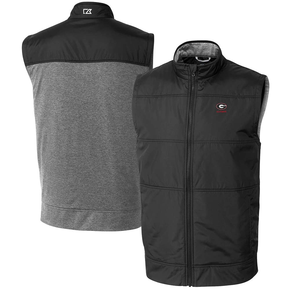Men's Cutter & Buck Black Georgia Bulldogs Alumni Logo Stealth Hybrid Quilted Windbreaker Full-Zip Vest