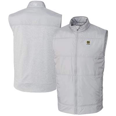 Men's Cutter & Buck Gray Notre Dame Fighting Irish Alumni Logo Stealth Hybrid Quilted Windbreaker Full-Zip Vest