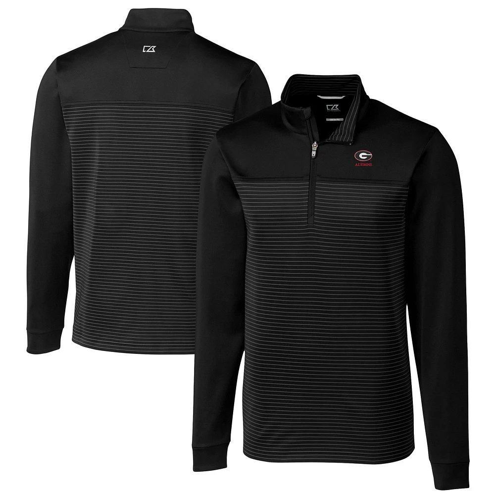 Men's Cutter & Buck Black Georgia Bulldogs Alumni Logo Traverse Stripe Stretch Quarter-Zip Pullover Top