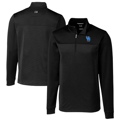 Men's Cutter & Buck Black Kentucky Wildcats Alumni Logo Traverse Stripe Stretch Quarter-Zip Pullover Top