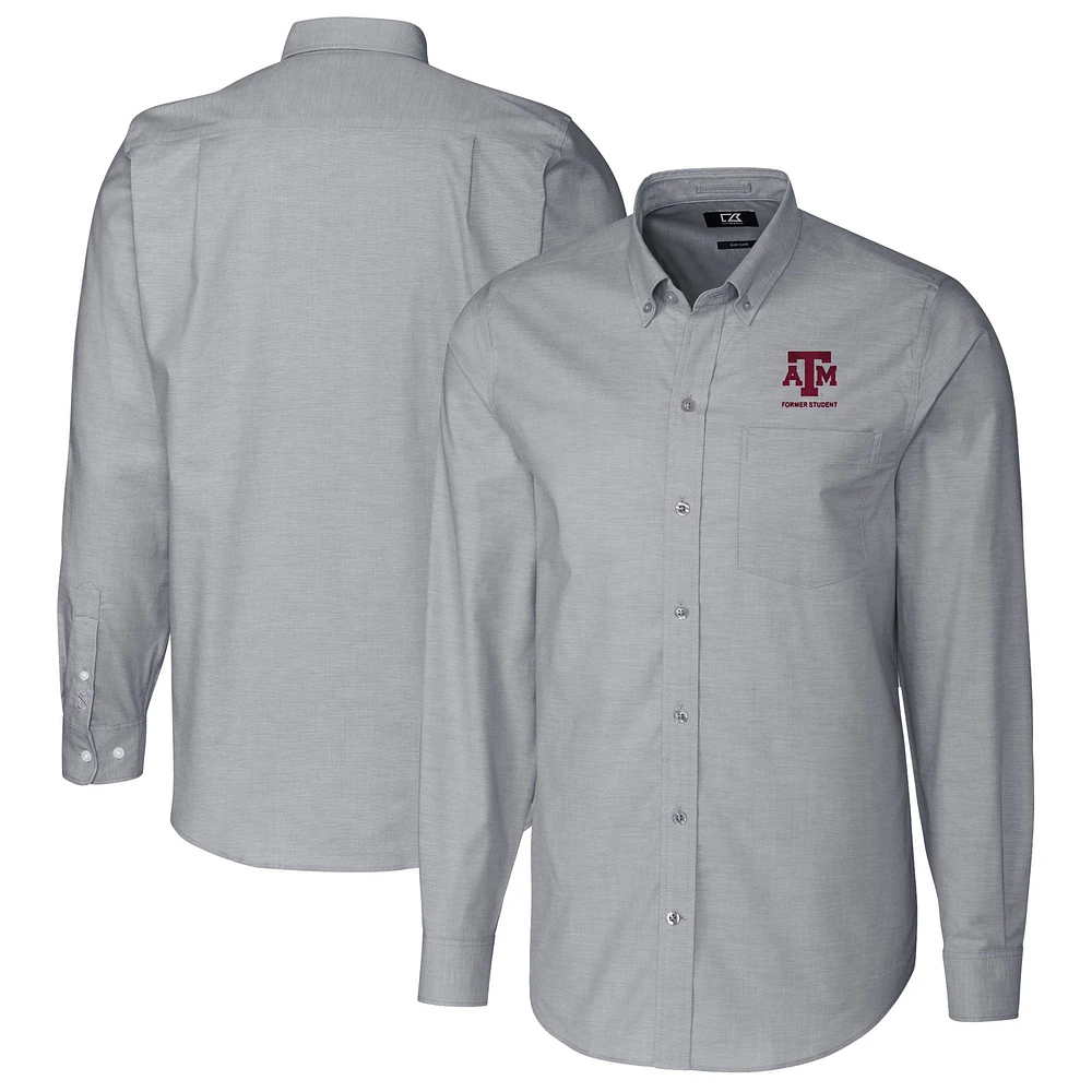 Men's Cutter & Buck Charcoal Texas A&M Aggies Alumni Logo Stretch Oxford Long Sleeve Button-Down Shirt