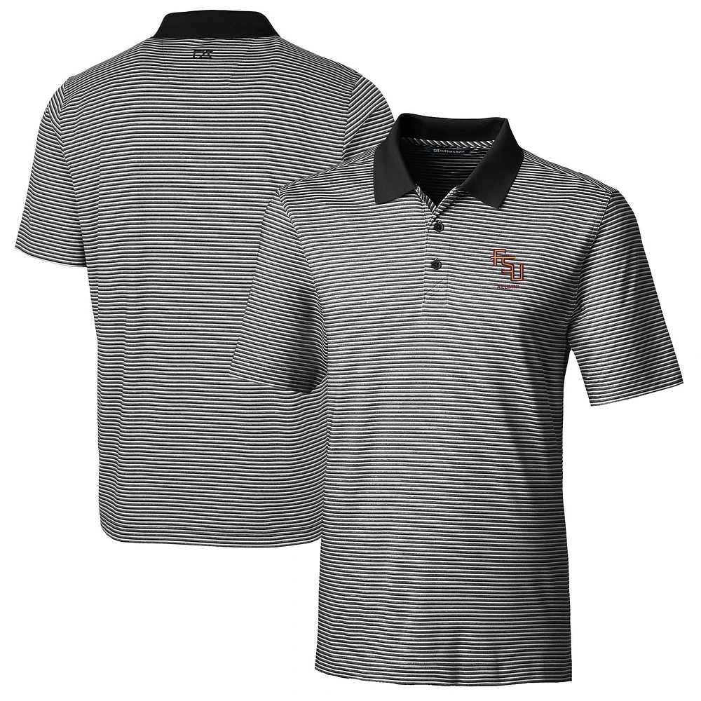 Men's Cutter & Buck Black Florida State Seminoles Alumni Logo Forge Tonal Stripe Stretch Polo