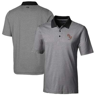 Men's Cutter & Buck Black Florida State Seminoles Alumni Logo Forge Tonal Stripe Stretch Polo