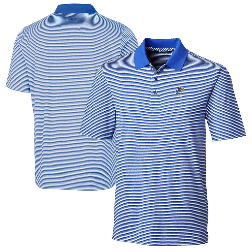 Men's Cutter & Buck Royal Kansas Jayhawks Alumni Logo Forge Tonal Stripe Stretch Polo