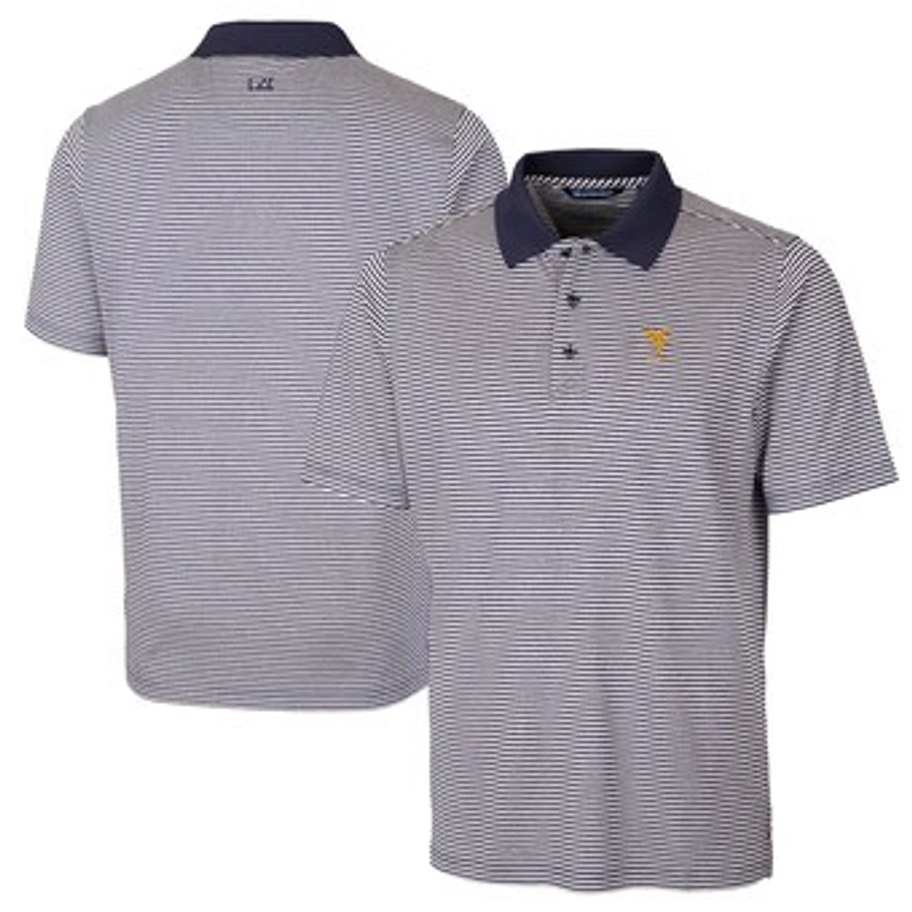 Men's Cutter & Buck Navy West Virginia Mountaineers Alumni Logo Forge Tonal Stripe Stretch Polo