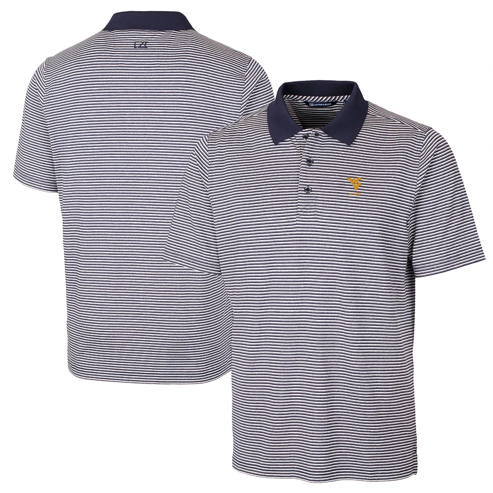 Men's Cutter & Buck Navy West Virginia Mountaineers Alumni Logo Forge Tonal Stripe Stretch Polo