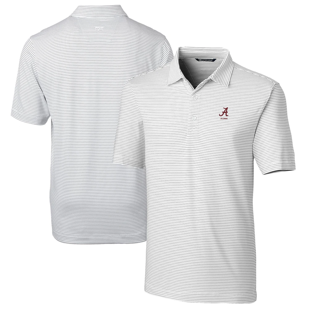 Men's Cutter & Buck White Alabama Crimson Tide Alumni Logo Forge Pencil Stripe Stretch DryTec Polo