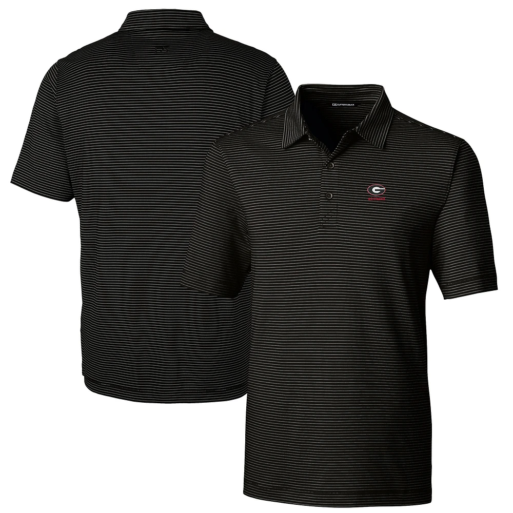 Men's Cutter & Buck Black Georgia Bulldogs Alumni Logo Forge Pencil Stripe Stretch DryTec Polo