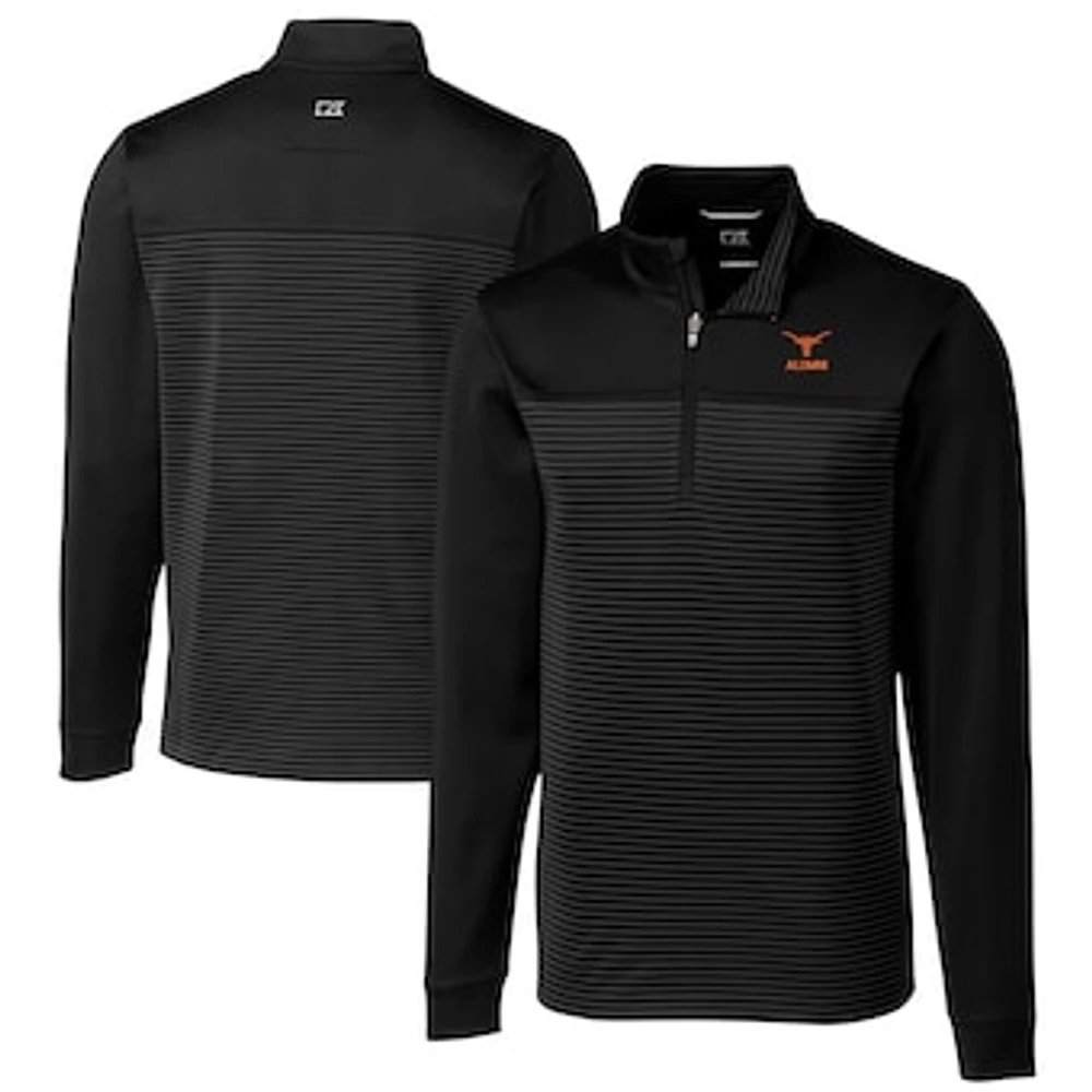 Men's Cutter & Buck Black Texas Longhorns Alumni Logo Traverse Stripe Stretch Quarter-Zip Pullover Top