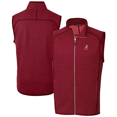 Men's Cutter & Buck Heather Crimson Alabama Crimson Tide Alumni Logo Mainsail Sweater Knit Fleece Full-Zip Vest