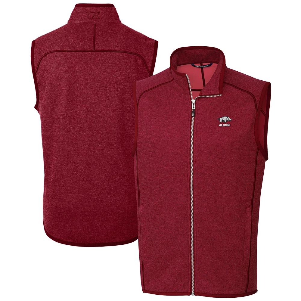 Men's Cutter & Buck Heather Cardinal Arkansas Razorbacks Alumni Logo Mainsail Sweater Knit Fleece Full-Zip Vest