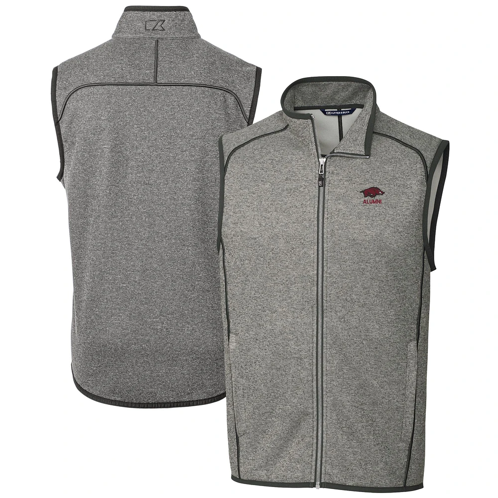 Men's Cutter & Buck Heather Gray Arkansas Razorbacks Alumni Logo Mainsail Sweater Knit Fleece Full-Zip Vest