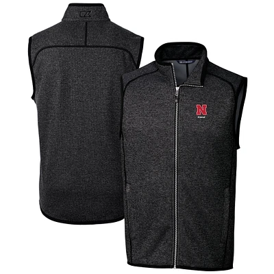 Men's Cutter & Buck Heather Charcoal Nebraska Huskers Alumni Logo Mainsail Sweater Knit Fleece Full-Zip Vest
