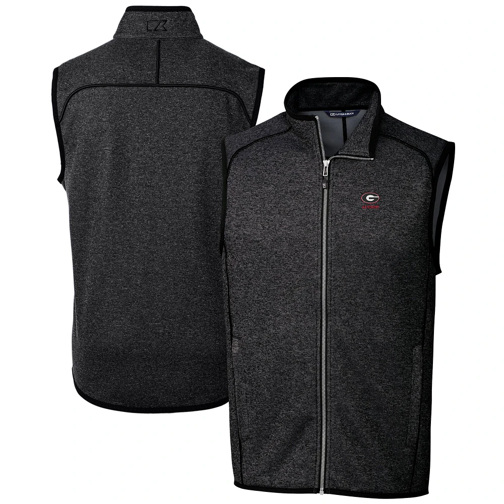 Men's Cutter & Buck Heather Charcoal Georgia Bulldogs Alumni Logo Mainsail Sweater Knit Fleece Full-Zip Vest
