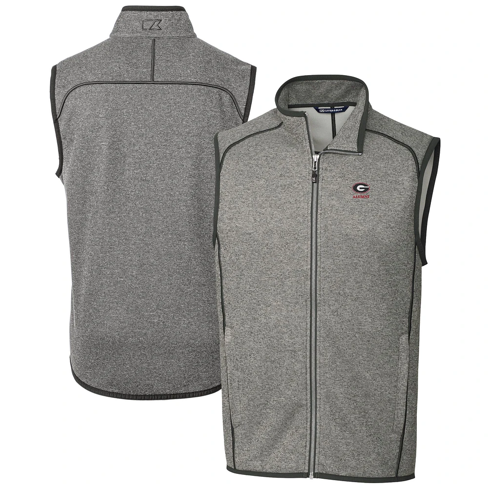 Men's Cutter & Buck Heather Gray Georgia Bulldogs Alumni Logo Mainsail Sweater Knit Fleece Full-Zip Vest
