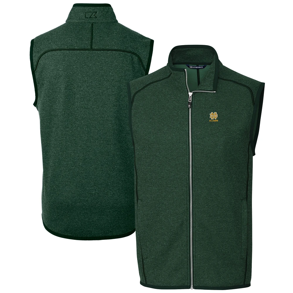 Men's Cutter & Buck Heather Notre Dame Fighting Irish Alumni Logo Mainsail Sweater Knit Fleece Full-Zip Vest