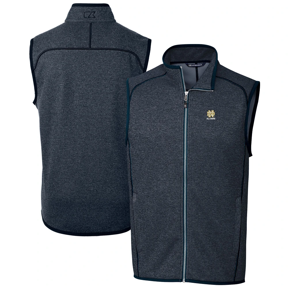 Men's Cutter & Buck Heather Navy Notre Dame Fighting Irish Alumni Logo Mainsail Sweater Knit Fleece Full-Zip Vest