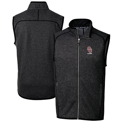 Men's Cutter & Buck Heather Charcoal Oklahoma Sooners Alumni Logo Mainsail Sweater Knit Fleece Full-Zip Vest