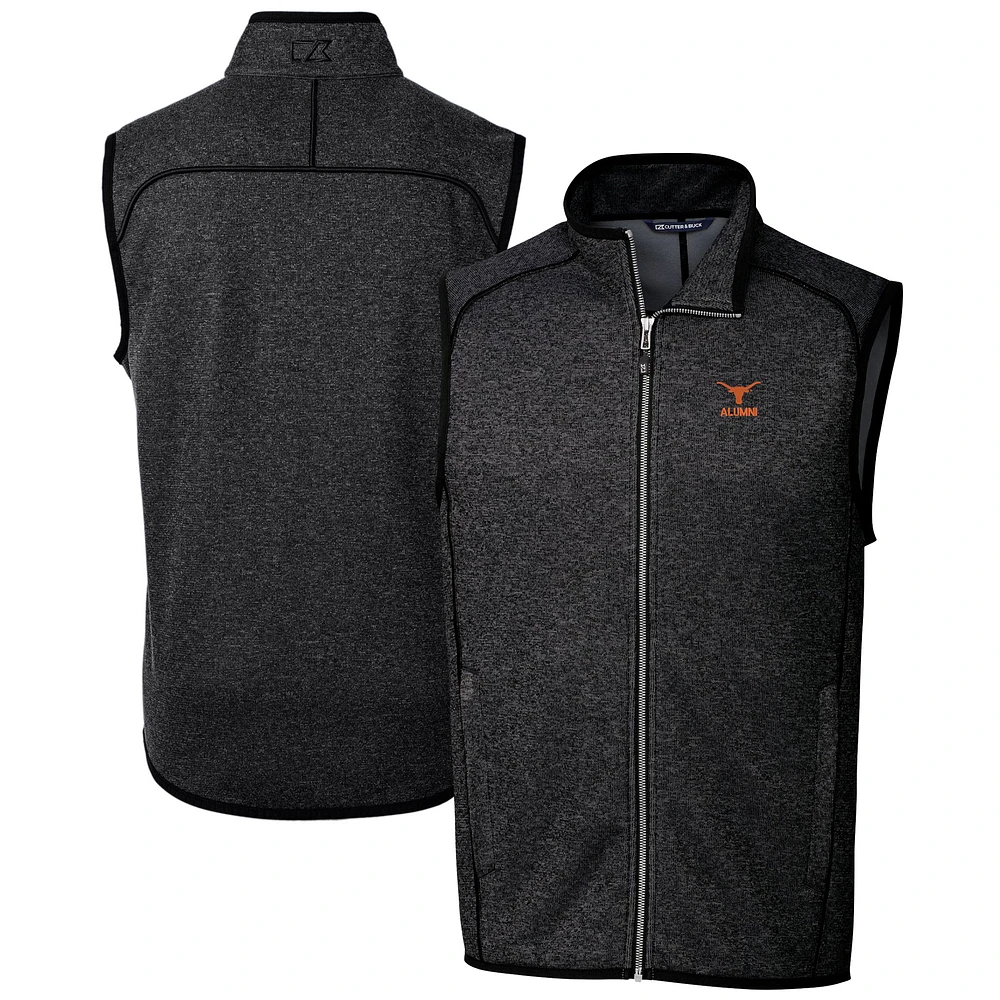 Men's Cutter & Buck Heather Charcoal Texas Longhorns Alumni Logo Mainsail Sweater Knit Fleece Full-Zip Vest