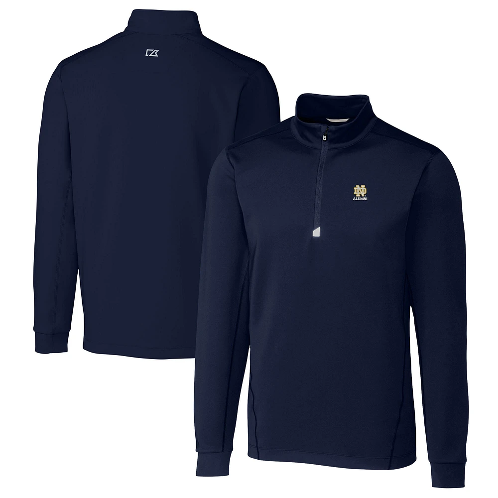 Men's Cutter & Buck Navy Notre Dame Fighting Irish Alumni Logo Traverse Stretch Quarter-Zip Pullover Top