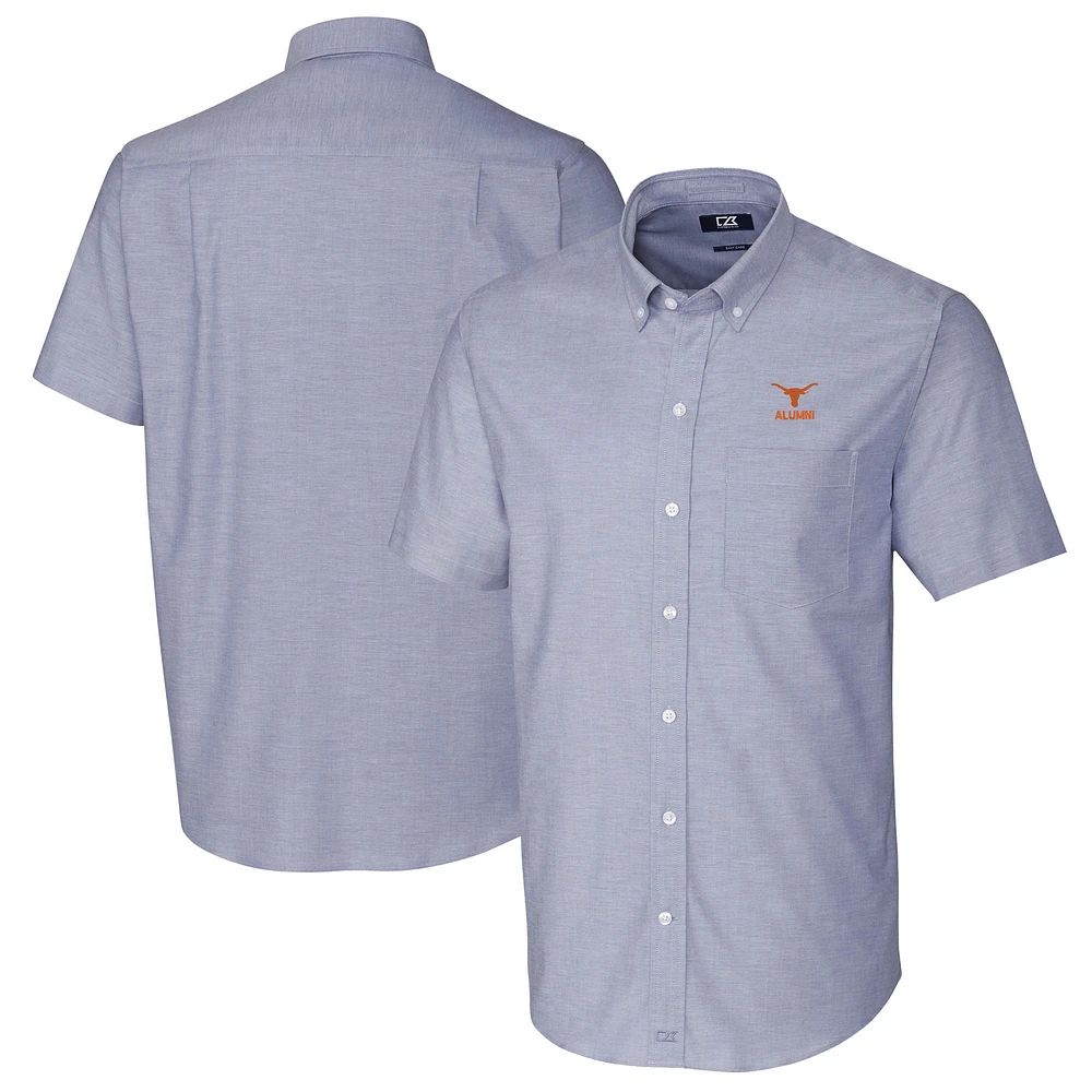 Men's Cutter & Buck Light Blue Texas Longhorns Alumni Logo Stretch Oxford Short Sleeve Button-Down Shirt
