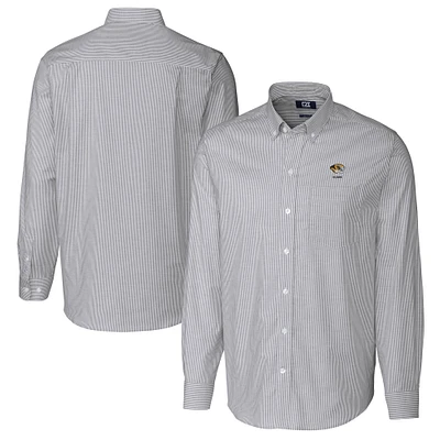 Men's Cutter & Buck Charcoal Missouri Tigers Alumni Logo Stretch Oxford Stripe Long Sleeve Button-Down Shirt