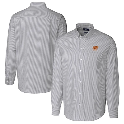 Men's Cutter & Buck Charcoal Oklahoma State Cowboys Alumni Logo Stretch Oxford Stripe Long Sleeve Button-Down Shirt