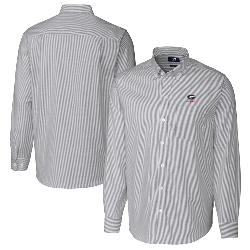 Men's Cutter & Buck Charcoal Georgia Bulldogs Alumni Logo Stretch Oxford Stripe Long Sleeve Button-Down Shirt