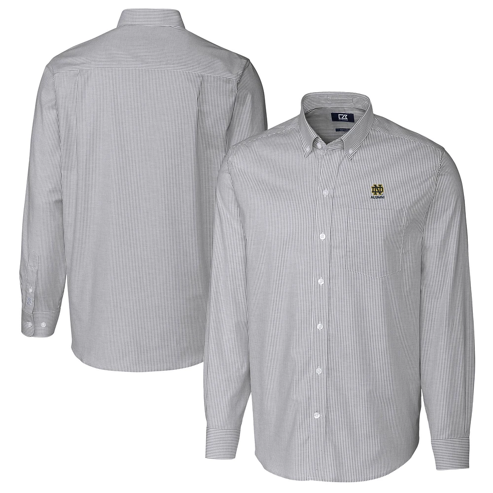 Men's Cutter & Buck Charcoal Notre Dame Fighting Irish Alumni Logo Stretch Oxford Stripe Long Sleeve Button-Down Shirt