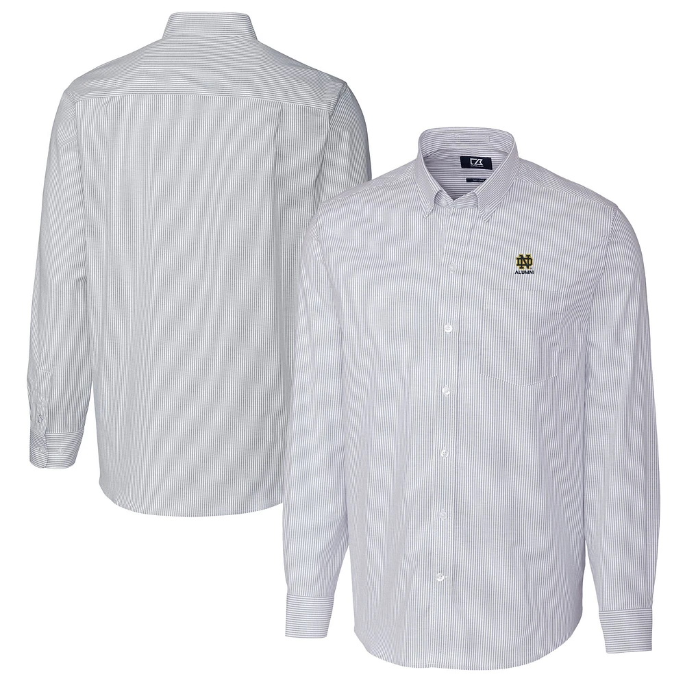 Men's Cutter & Buck Light Blue Notre Dame Fighting Irish Alumni Logo Stretch Oxford Stripe Long Sleeve Button-Down Shirt