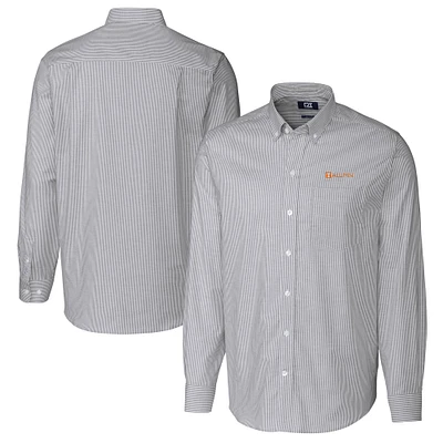 Men's Cutter & Buck Charcoal Tennessee Volunteers Alumni Logo Stretch Oxford Stripe Long Sleeve Button-Down Shirt