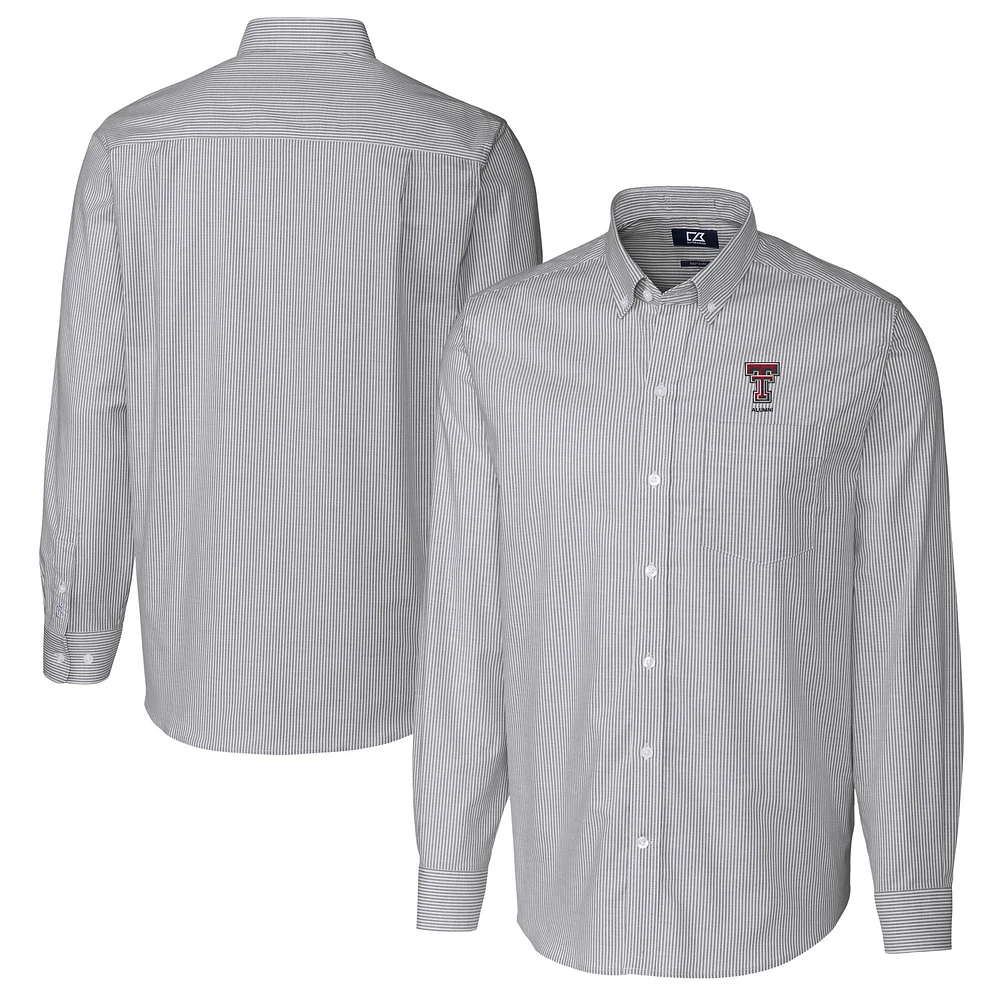 Men's Cutter & Buck Charcoal Texas Tech Red Raiders Alumni Logo Stretch Oxford Stripe Long Sleeve Button-Down Shirt