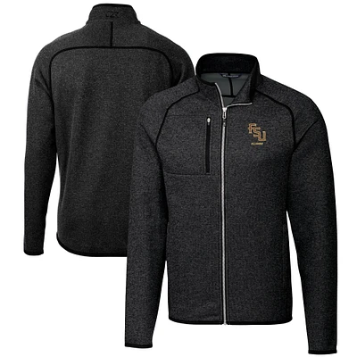 Men's Cutter & Buck Heather Charcoal Florida State Seminoles Alumni Logo Mainsail Sweater-Knit Full-Zip Jacket