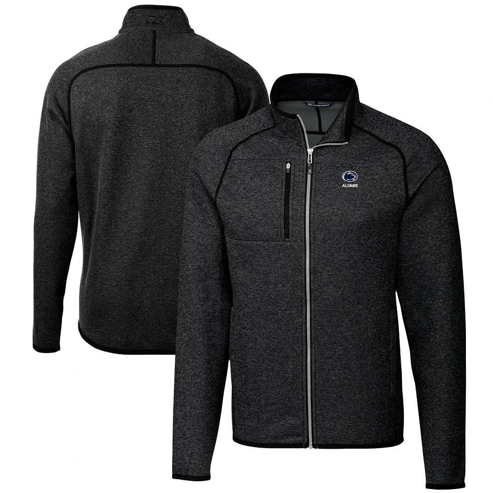 Men's Cutter & Buck Heather Charcoal Penn State Nittany Lions Alumni Logo Mainsail Sweater-Knit Full-Zip Jacket