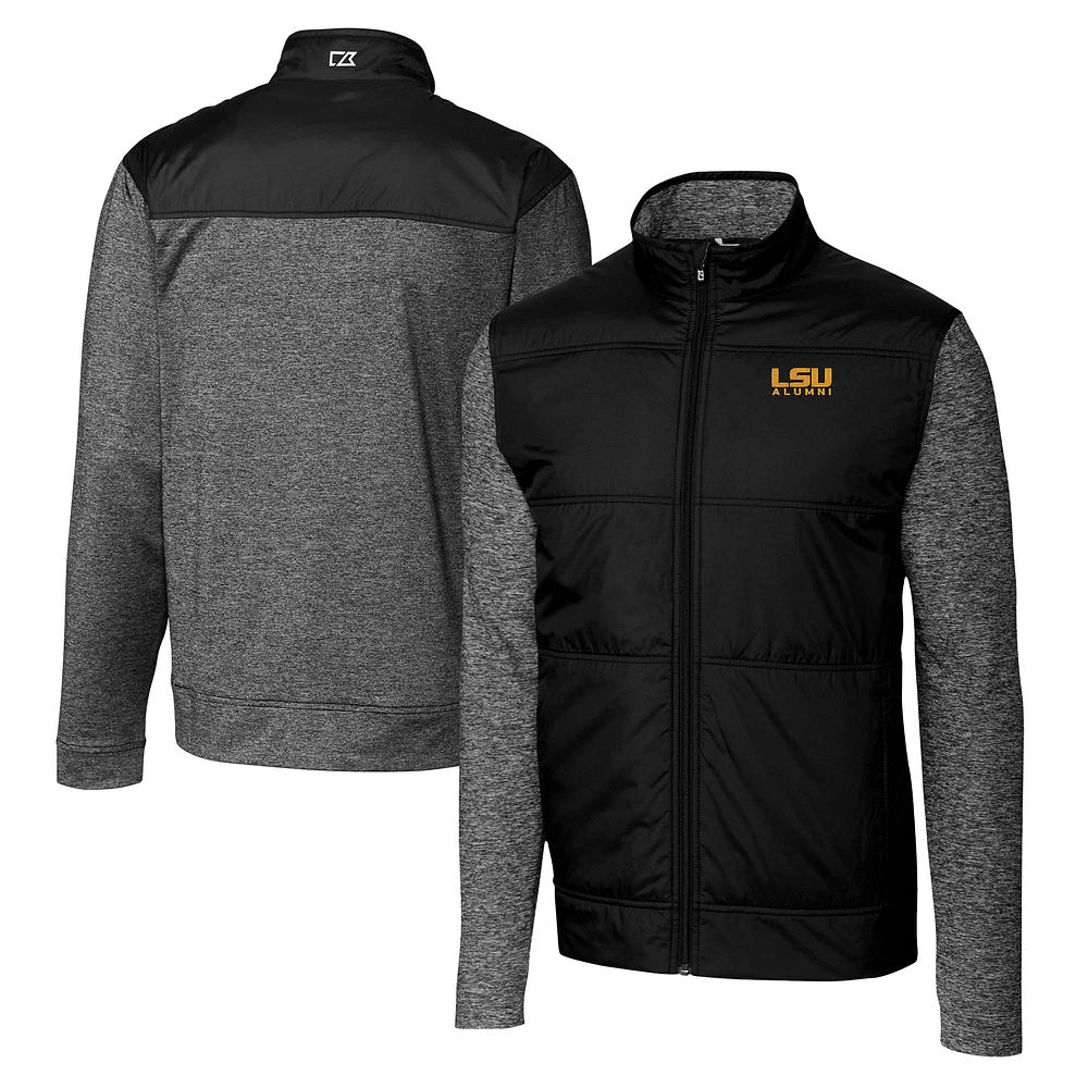 Men's Cutter & Buck Black LSU Tigers Alumni Logo Stealth Hybrid Quilted Full-Zip Windbreaker Jacket