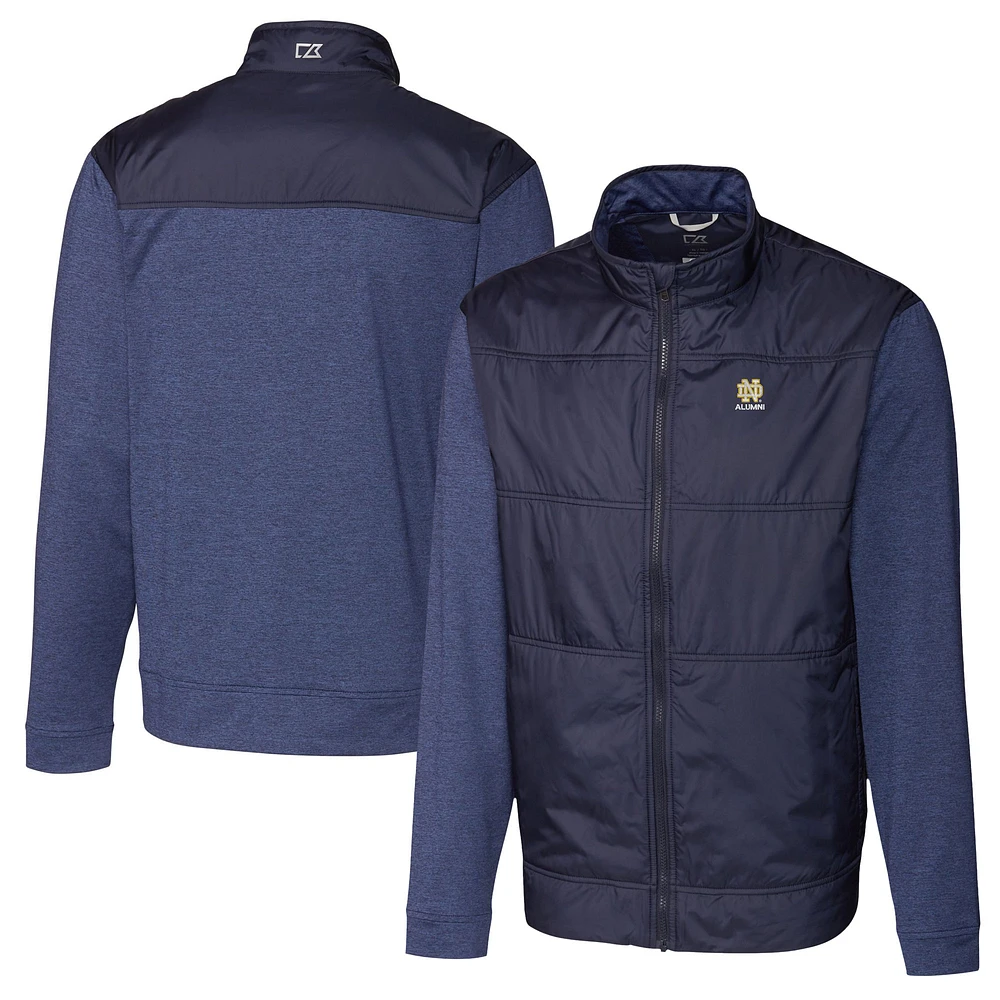 Men's Cutter & Buck Navy Notre Dame Fighting Irish Alumni Logo Stealth Hybrid Quilted Full-Zip Windbreaker Jacket