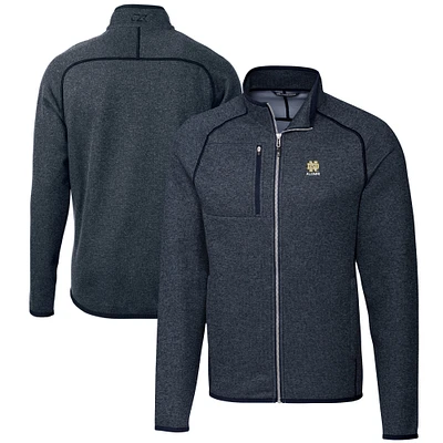 Men's Cutter & Buck Heather Navy Notre Dame Fighting Irish Alumni Logo Mainsail Sweater-Knit Full-Zip Jacket