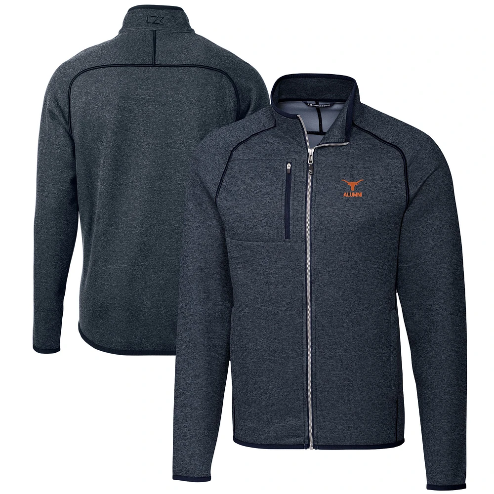 Men's Cutter & Buck Heather Navy Texas Longhorns Alumni Logo Mainsail Sweater-Knit Full-Zip Jacket