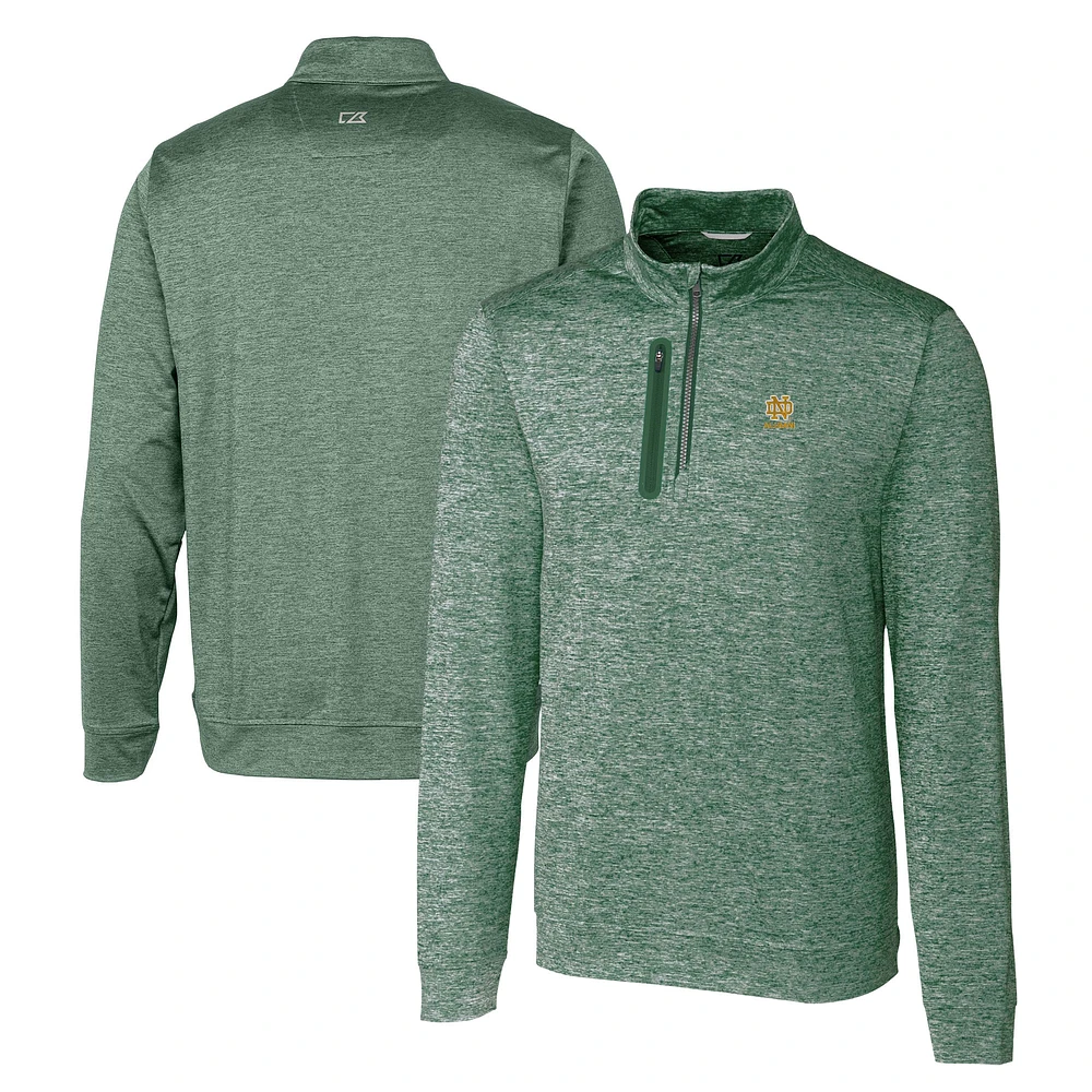 Men's Cutter & Buck Notre Dame Fighting Irish Alumni Logo Stealth Heathered Quarter-Zip Pullover Top