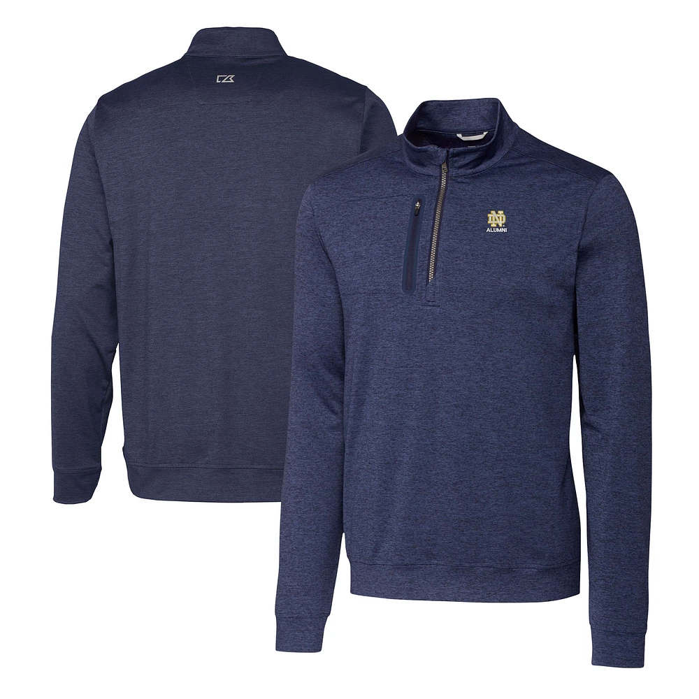 Men's Cutter & Buck Navy Notre Dame Fighting Irish Alumni Logo Stealth Heathered Quarter-Zip Pullover Top